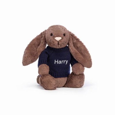 Jellycat Bashful Fudge Bunny with Navy Jumper UK | 67382ZKJA